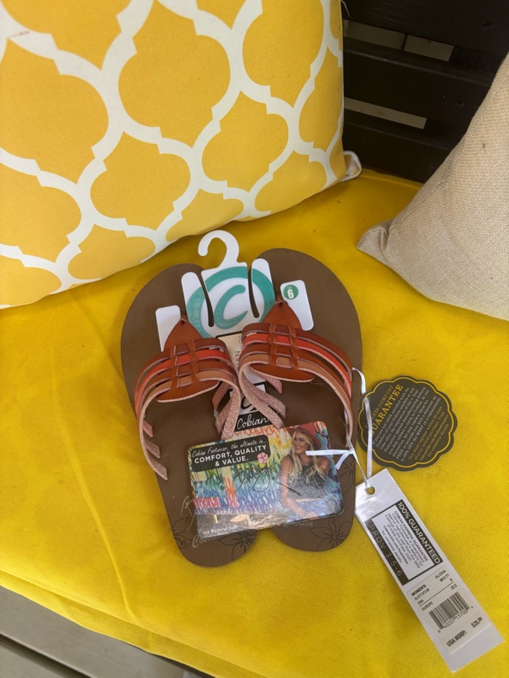 Cobian Brown Footbed Women's Strappy Sandals with Orange Upper